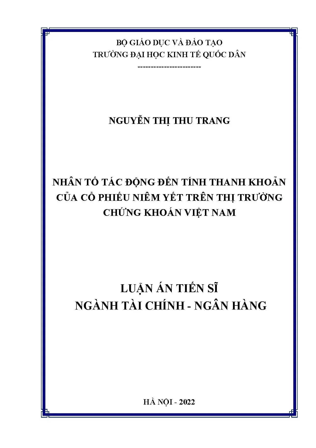 Luận án tiến sĩ nhân tố tác động đến tính thanh khoản của cổ