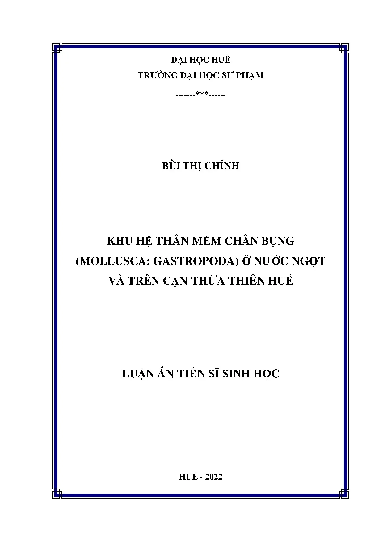 Luận án tiến sĩ khu hệ thân mềm chân bụng (Mollusca: Gastropoda) Thừa Thiên Huế