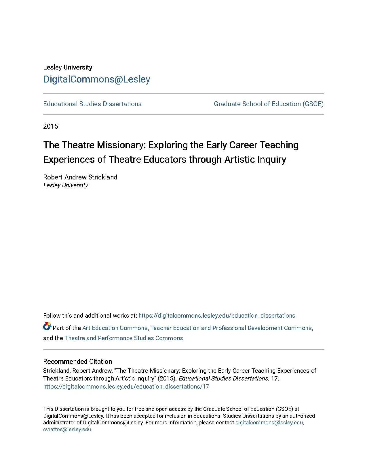 The theatre missionary exploring the early career teaching e