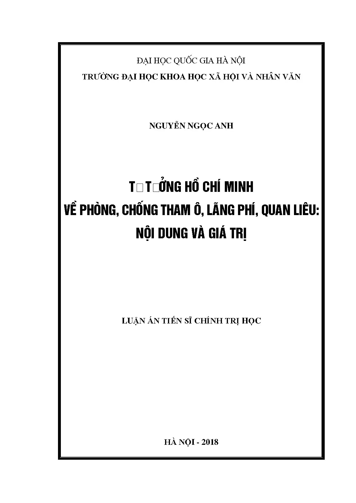 Luận án tiến sĩ tư tưởng hồ chí minh về phòng chống tham ô l