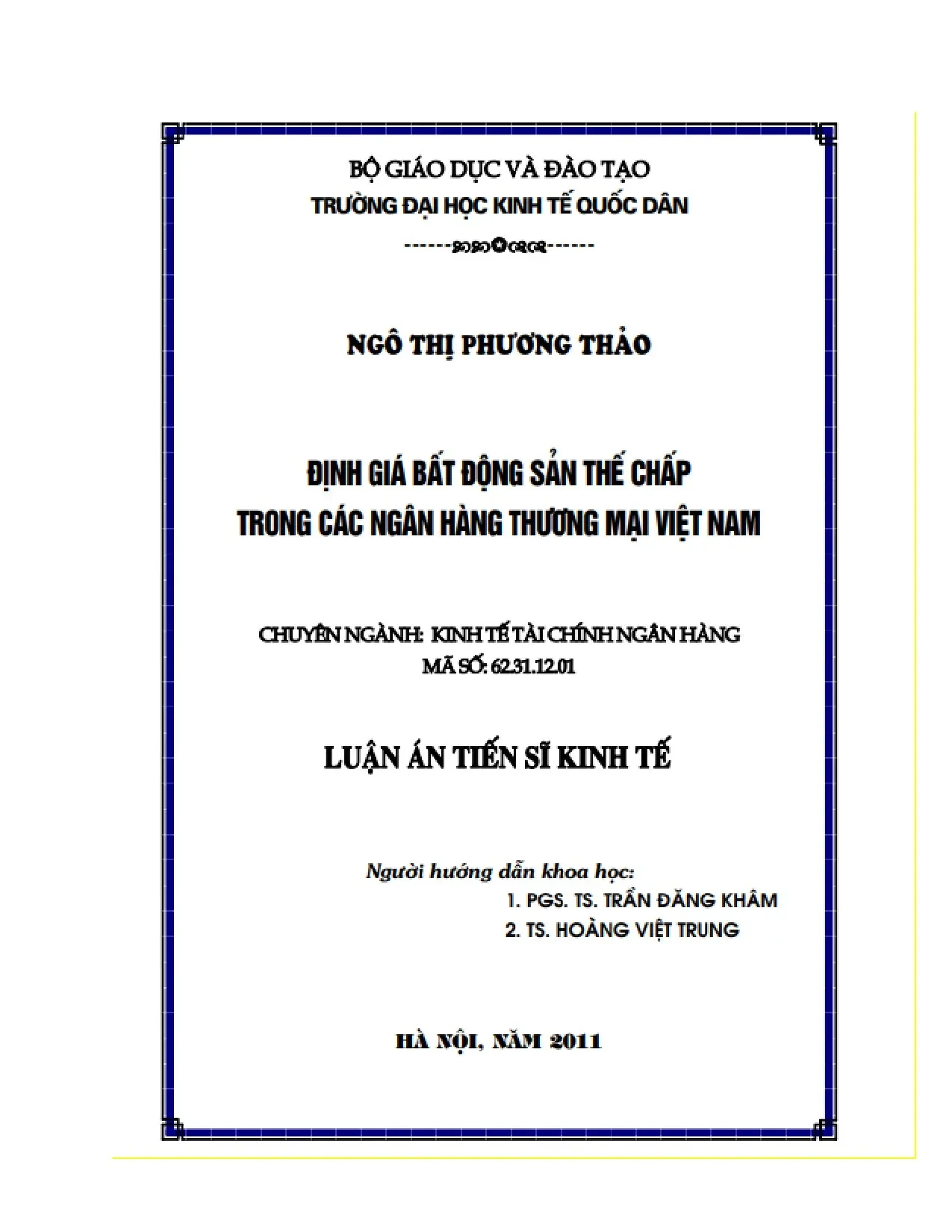 Luận án tiến sỹ đề tài định giá bất động sản thế chấp trong