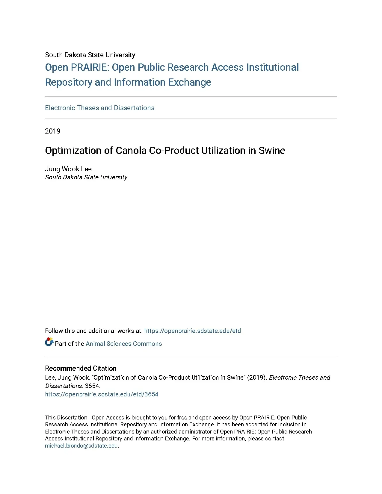 Optimization of canola co product utilization in swine