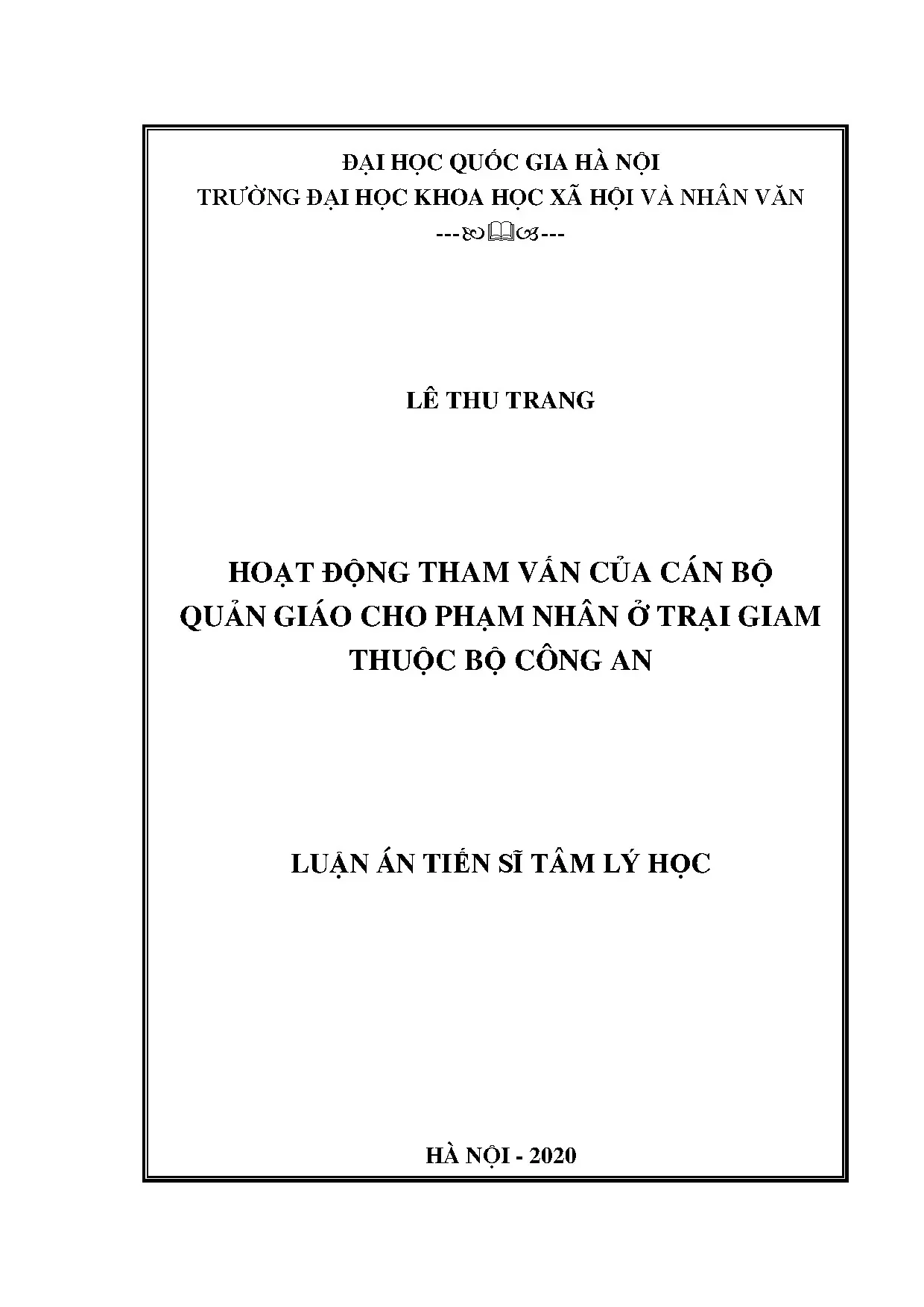 Luận án tiến sĩ hoạt động tham vấn của cán bộ quản giáo cho