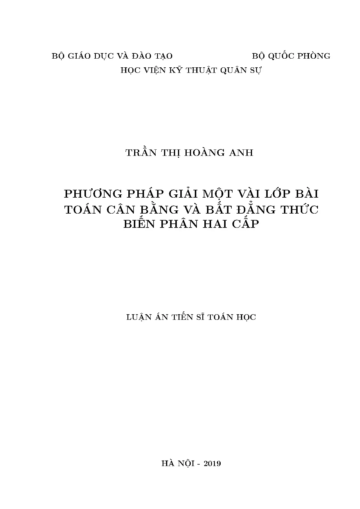 Giải bài toán cân bằng và bất đẳng thức biến phân hai cấp