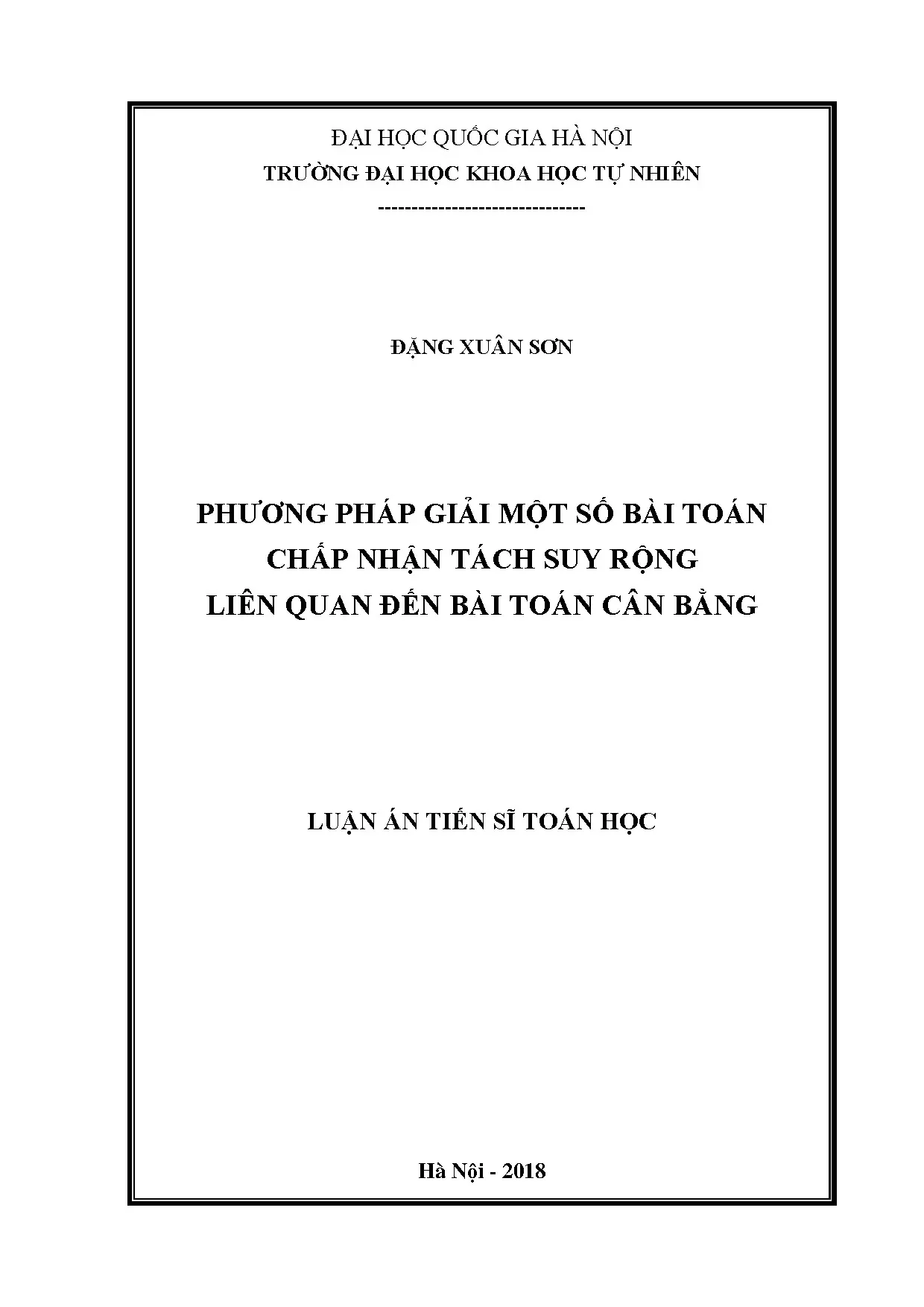 Phương pháp giải bài toán chấp nhận tách suy rộng và cân bằng