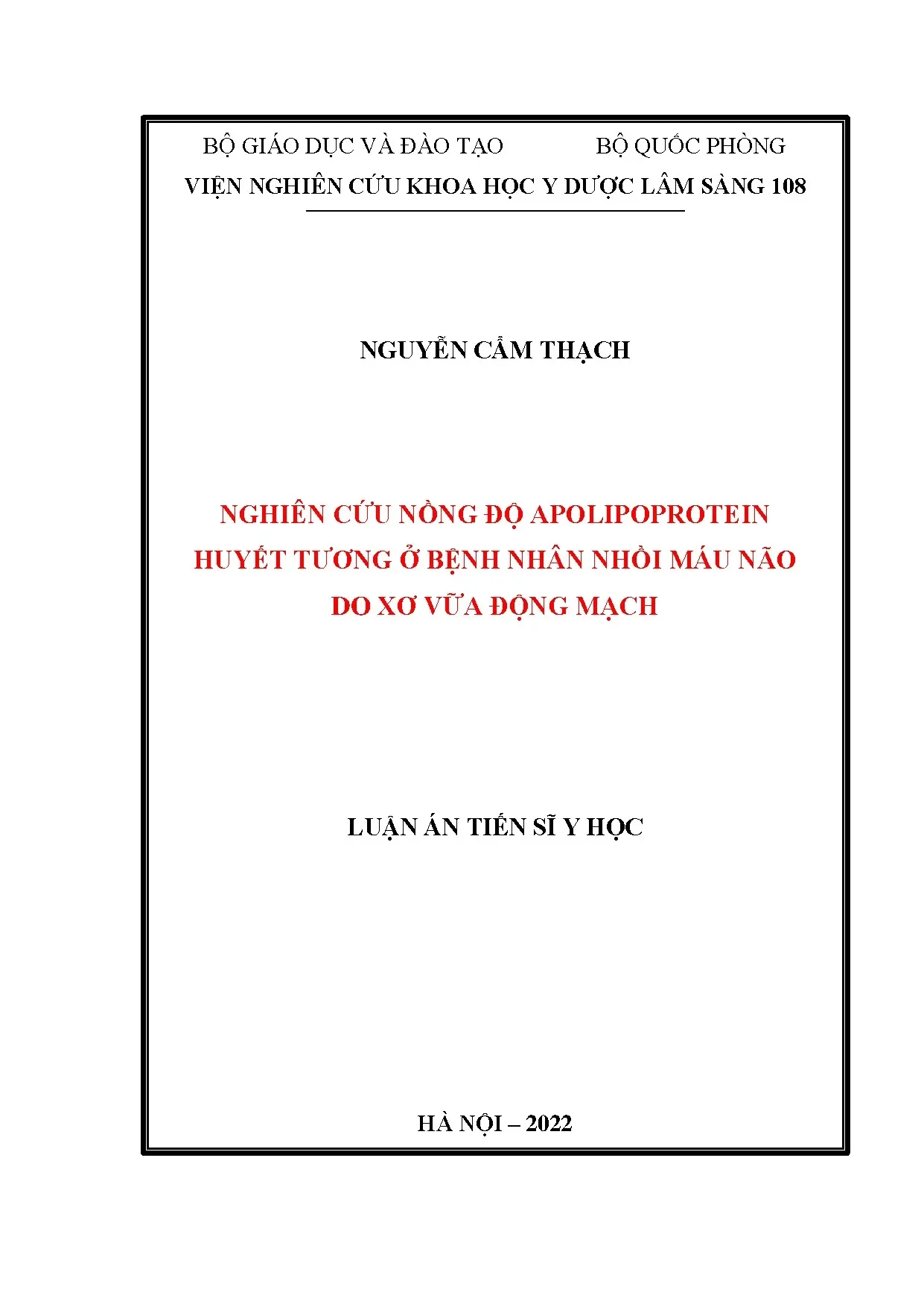 Nghiên cứu nồng độ apolipoprotein huyết tương ở bệnh nhân nhồi máu não do xơ vữa động mạch