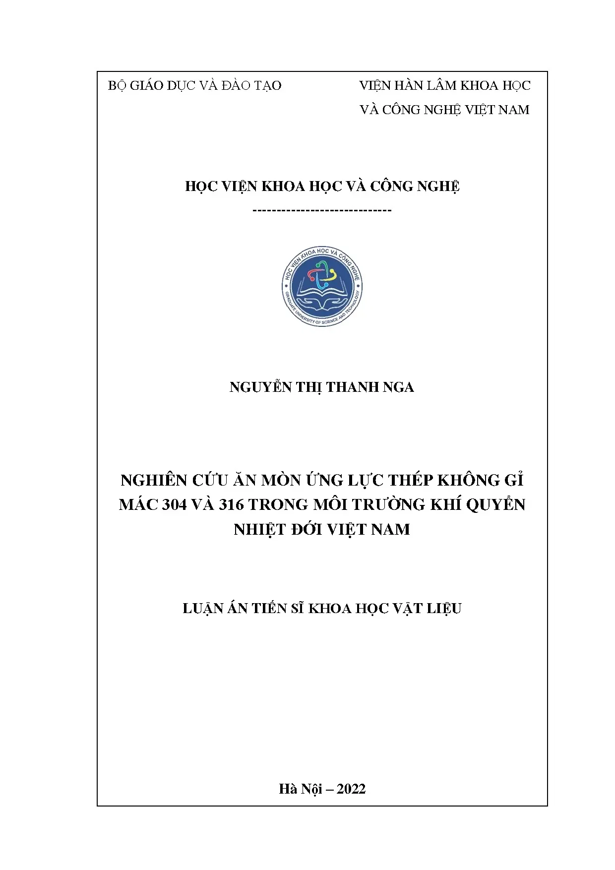 Luận án nghiên cứu ăn mòn ứng lực thép không gỉ mác 304 và 3