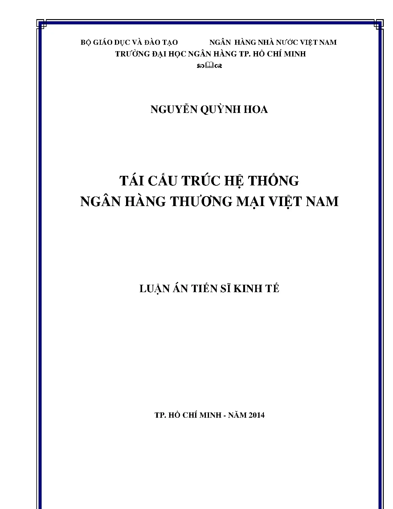 Tái cấu trúc NHTM Việt Nam - Luận án TS Nguyễn Quỳnh Hoa