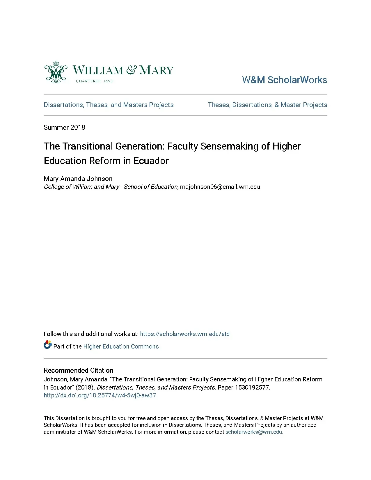 The transitional generation faculty sensemaking of higher ed
