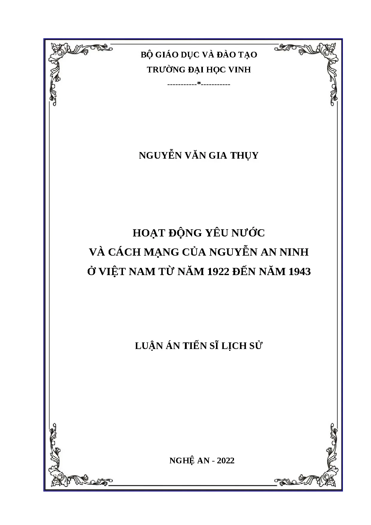 Luận án tiến sĩ lịch sử hoạt động yêu nước và cách mạng của