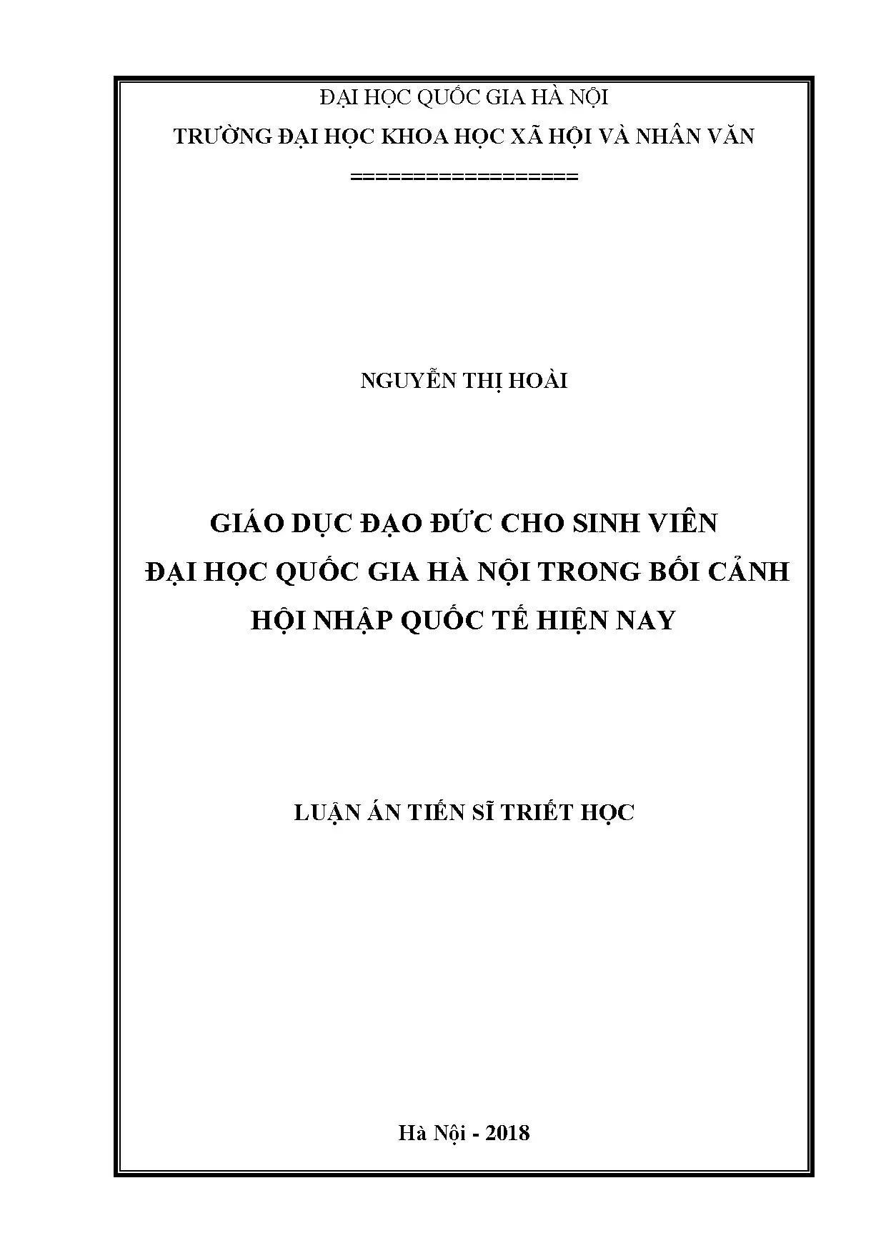 Luận án tiến sĩ giáo dục đạo đức cho sinh viên đại học quốc