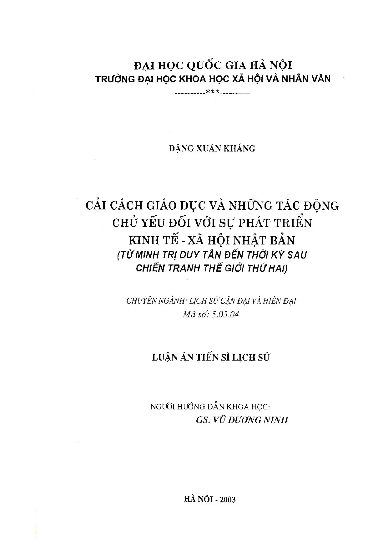 Luận án tiến sĩ cải cách giáo dục và những tác động chủ yếu