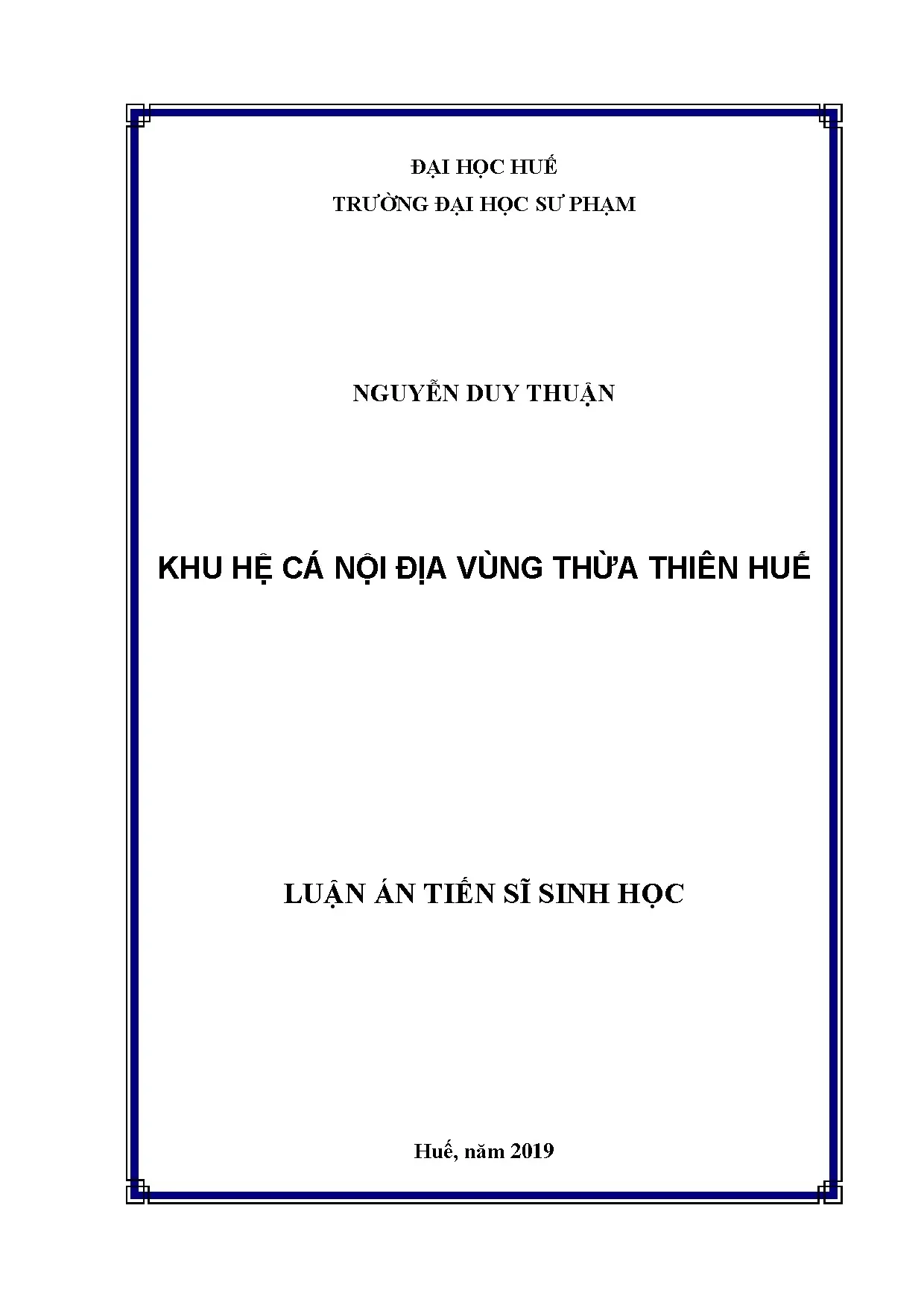 Luận án tiến sĩ khu hệ các nội địa vùng thừa thiên huế