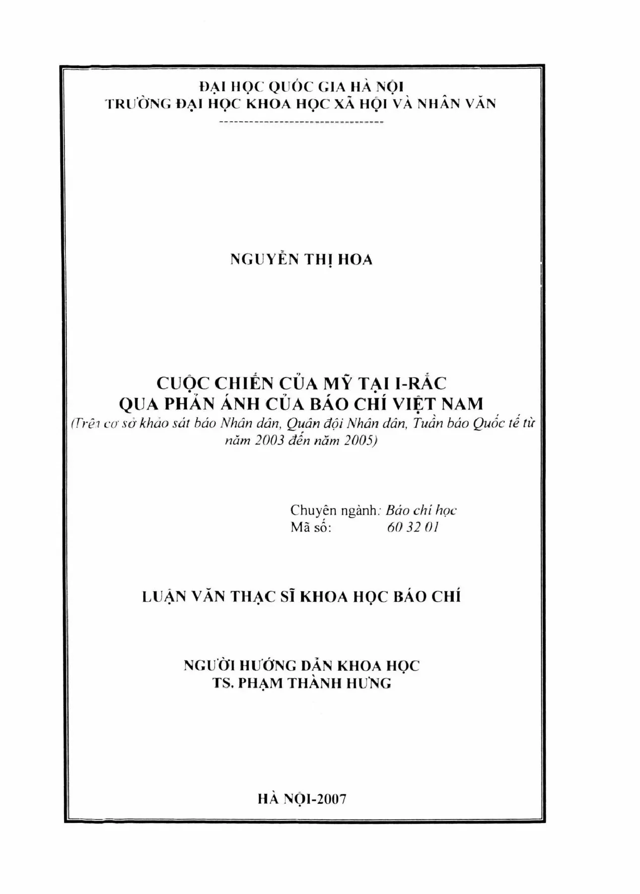 Cuộc chiến Mỹ tại Iraq qua báo chí Việt Nam (2003-2005)