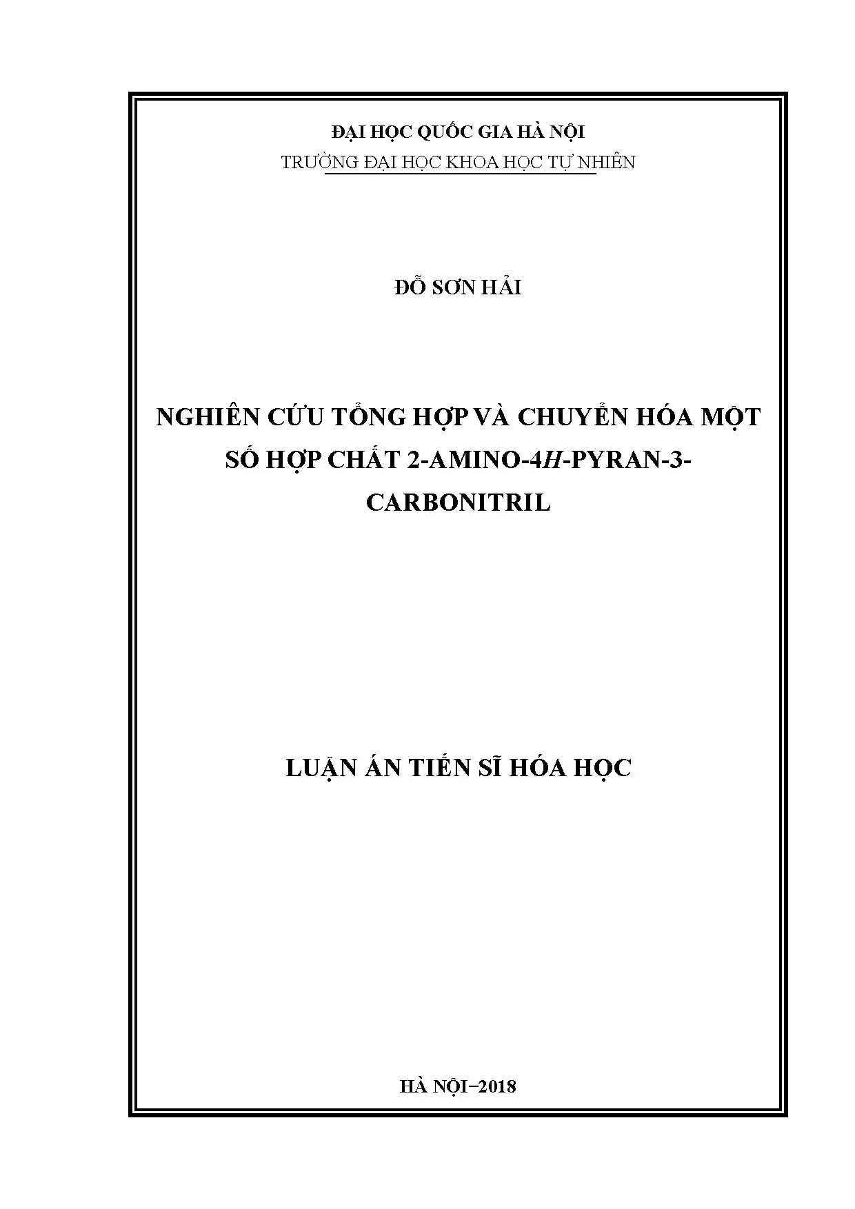 Nghiên cứu tổng hợp và chuyển hóa hợp chất 2-amino-4H-pyran-3-carbonitril
