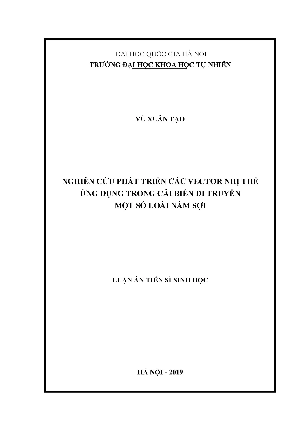 Luận án tiến sĩ: Vector nhị thể cải biến di truyền nấm sợi
