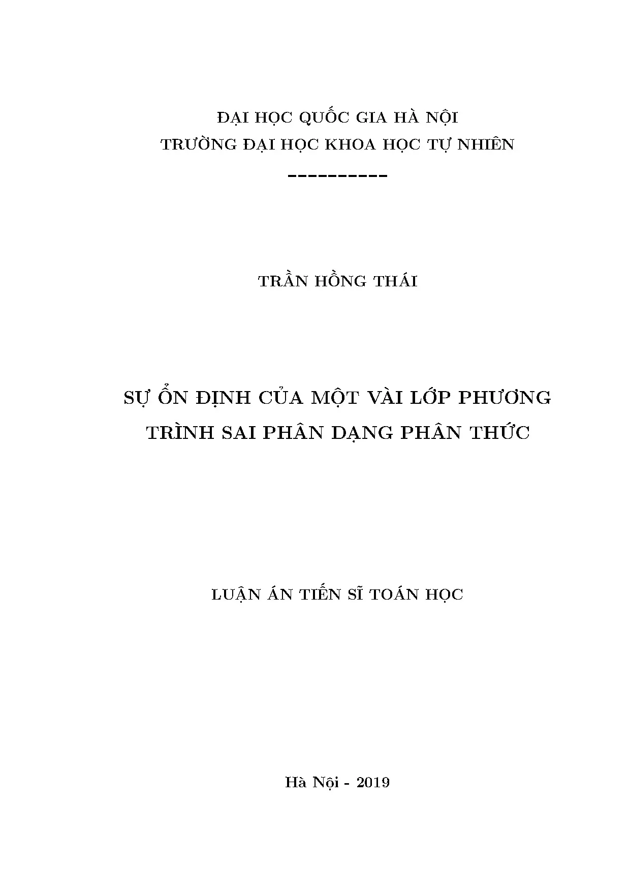 Sự ổn định của phương trình sai phân dạng phân thức - Luận án tiến sĩ toán học