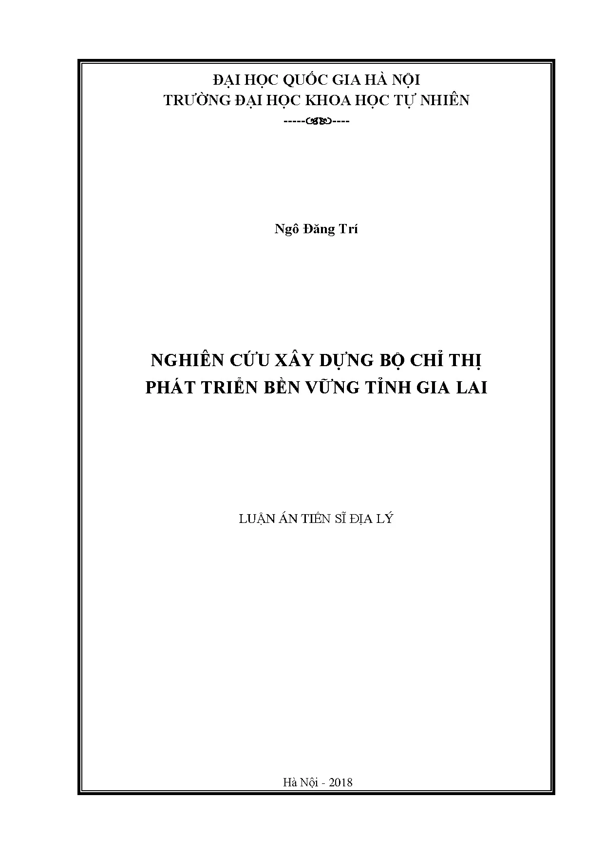 Luận án tiến sĩ xây dựng bộ chỉ thị phát triển bền vững tỉnh Gia Lai