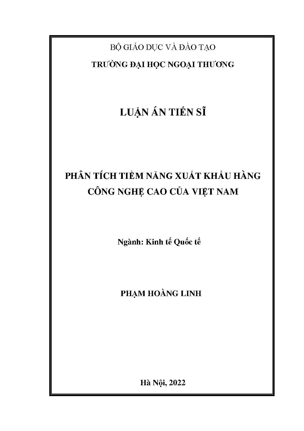 Luận án tiến sĩ phân tích tiềm năng xuất khẩu hàng công nghệ