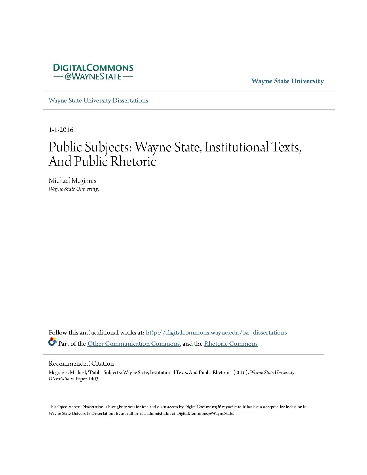 Public subjects wayne state institutional texts and public r