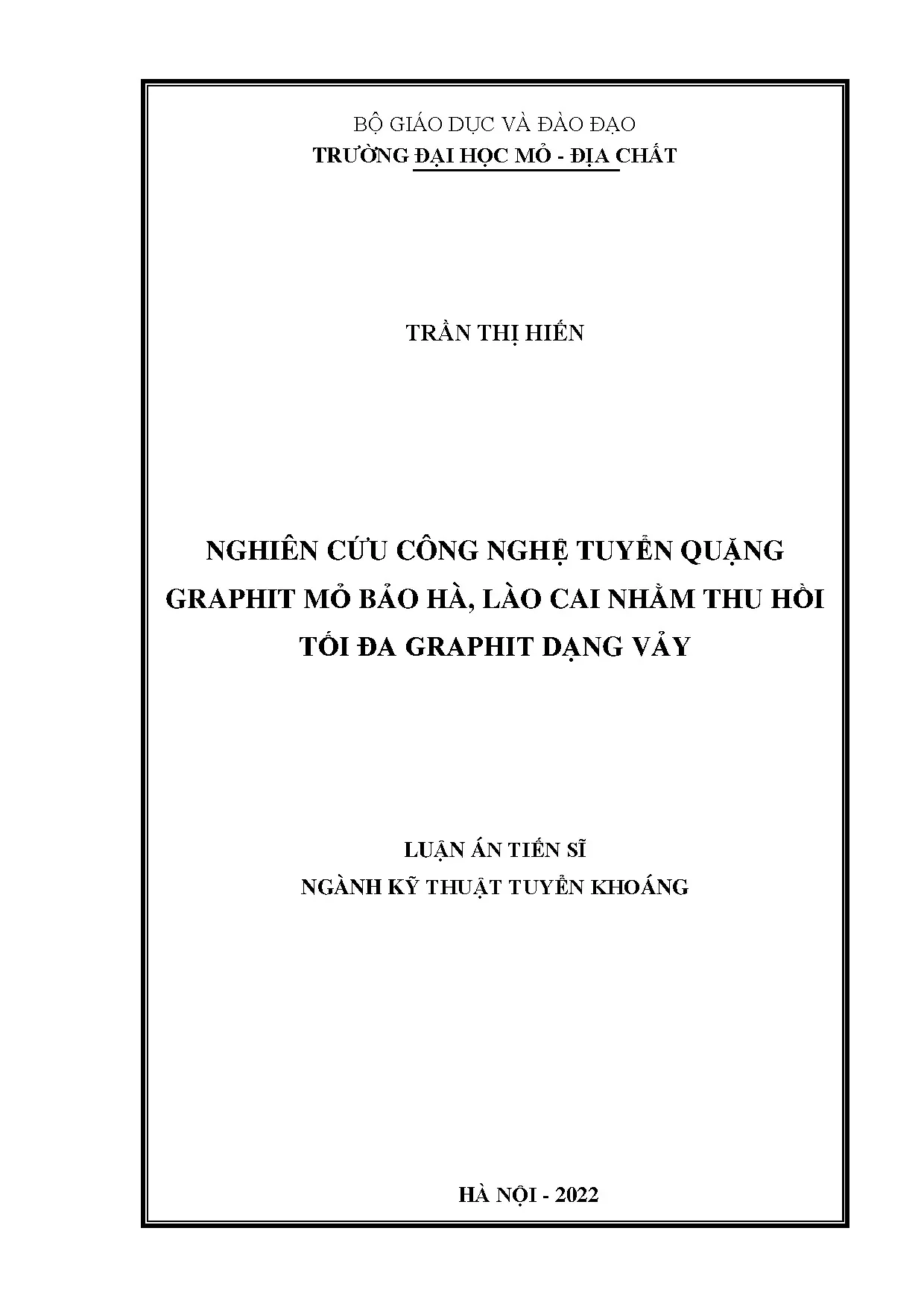 Nghiên cứu công nghệ tuyển quặng graphit mỏ Bảo Hà, Lào Cai
