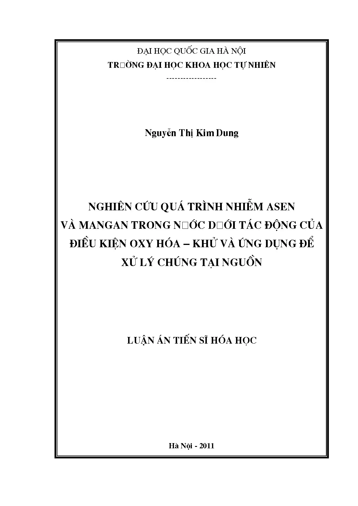 Nghiên cứu quá trình nhiễm asen và mangan trong nước