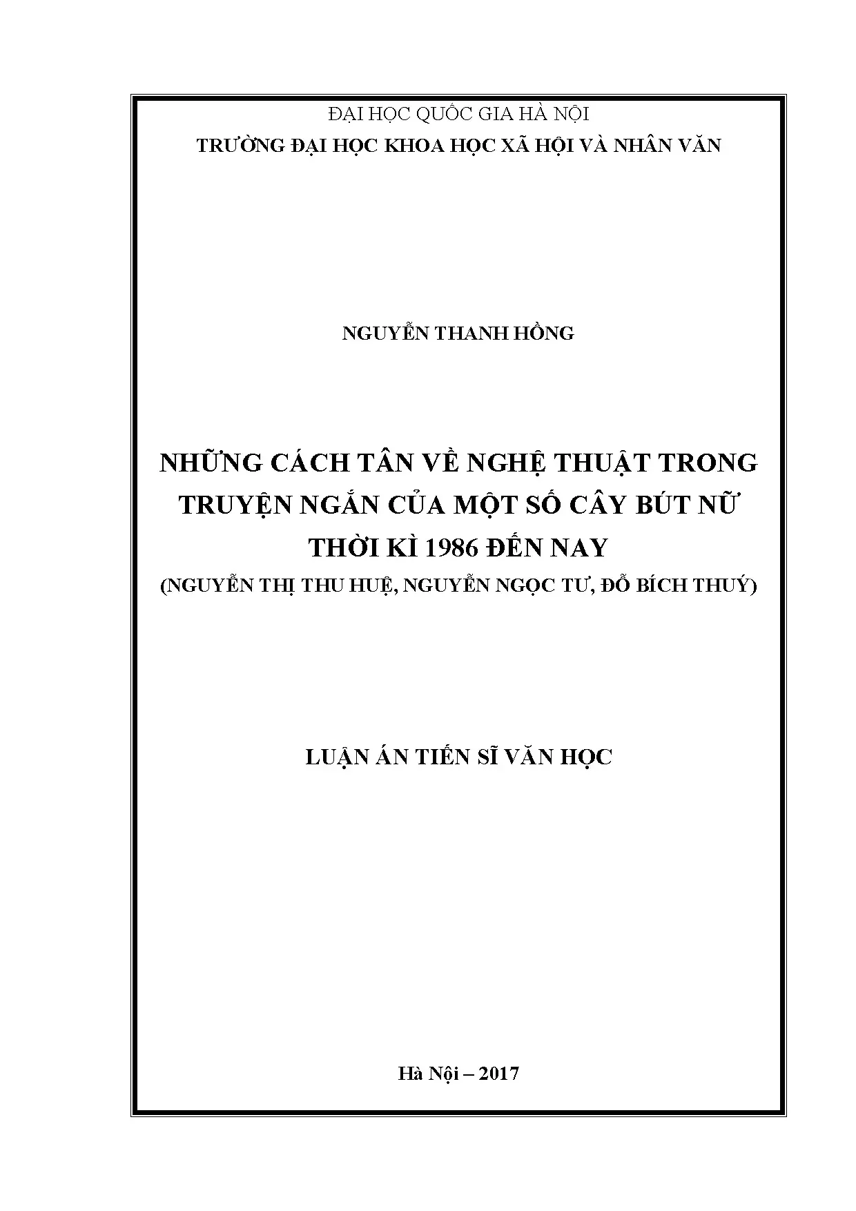 Luận án tiến sĩ những cách tân về nghệ thuật trong truyện ng