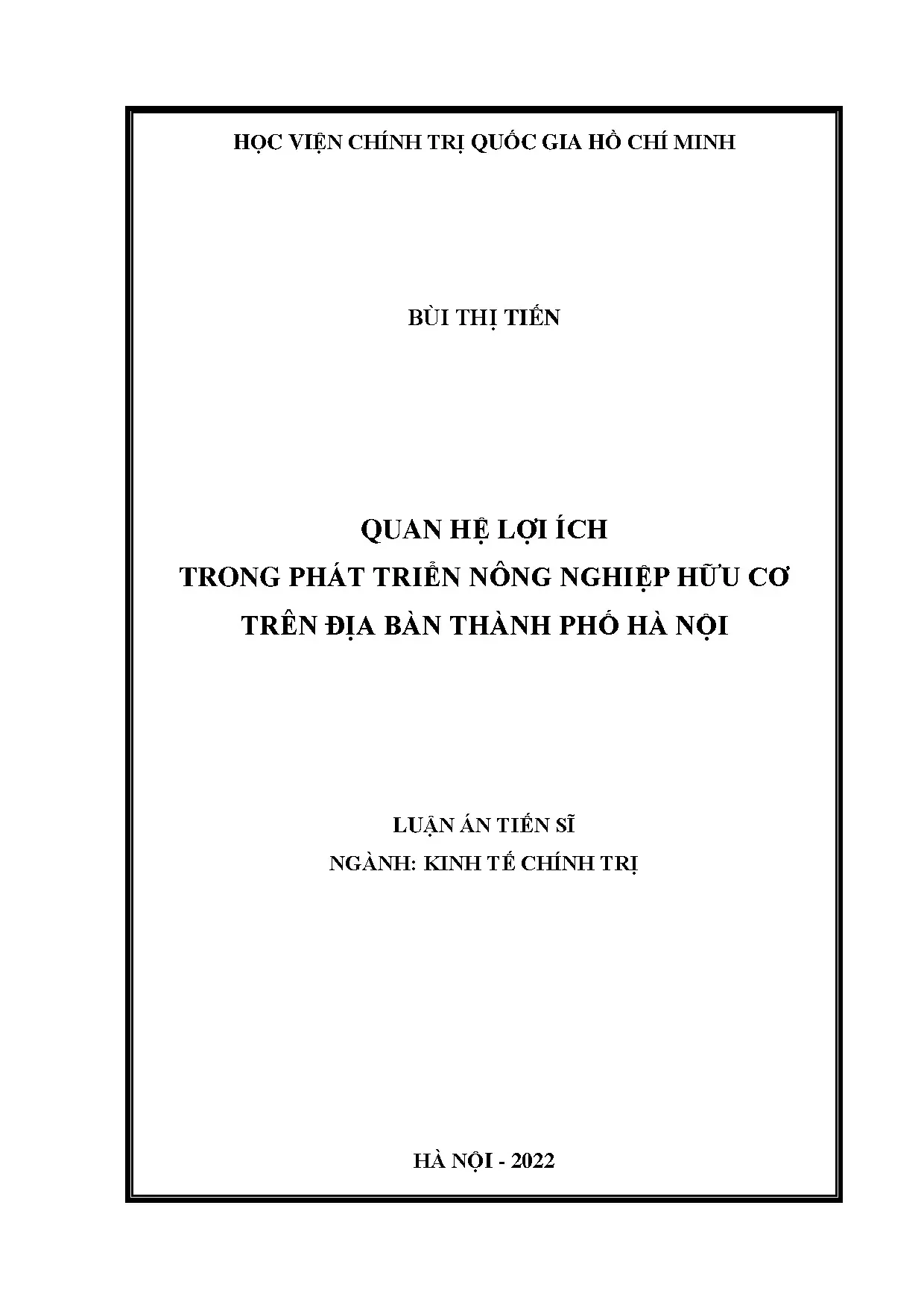 Quan hệ lợi ích phát triển nông nghiệp hữu cơ Hà Nội - Luận án tiến sĩ