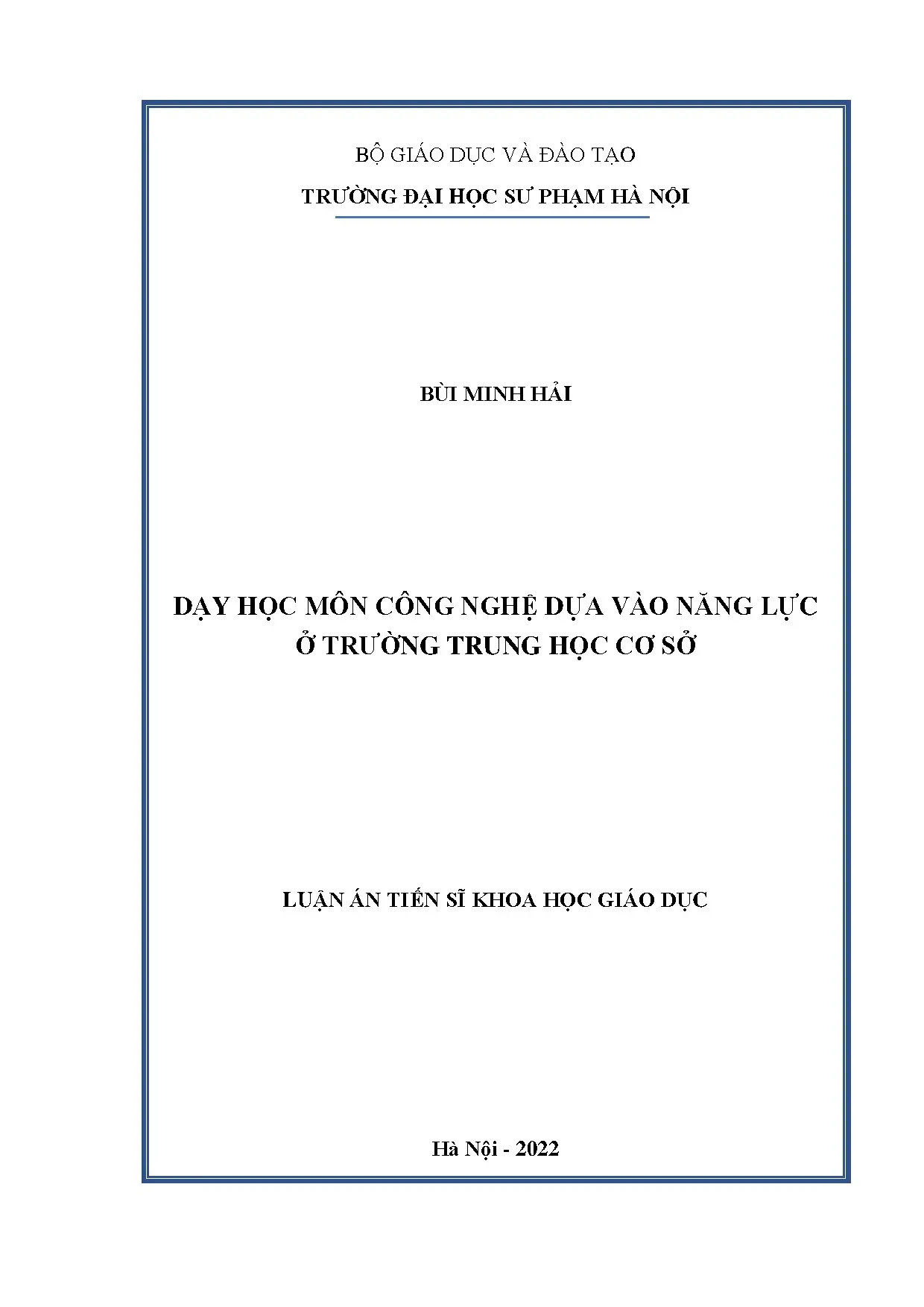 Luận án tiến sĩ dạy học môn công nghệ dựa vào năng lực ở trư