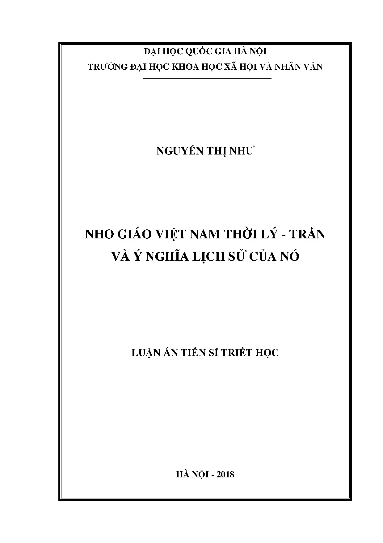 Luận án tiến sĩ nho giáo việt nam thời lý trần và ý nghĩa lị