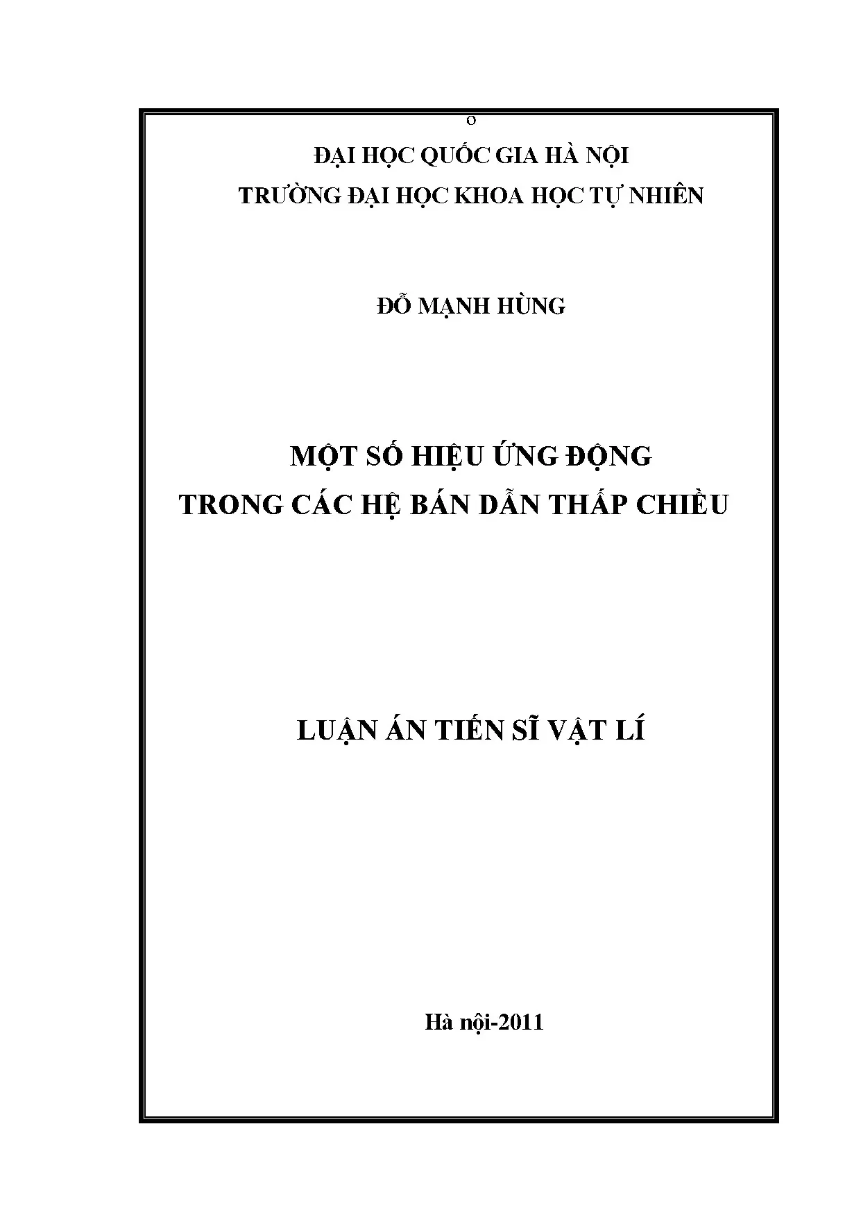 Luận án tiến sĩ: Hiệu ứng động trong bán dẫn thấp chiều