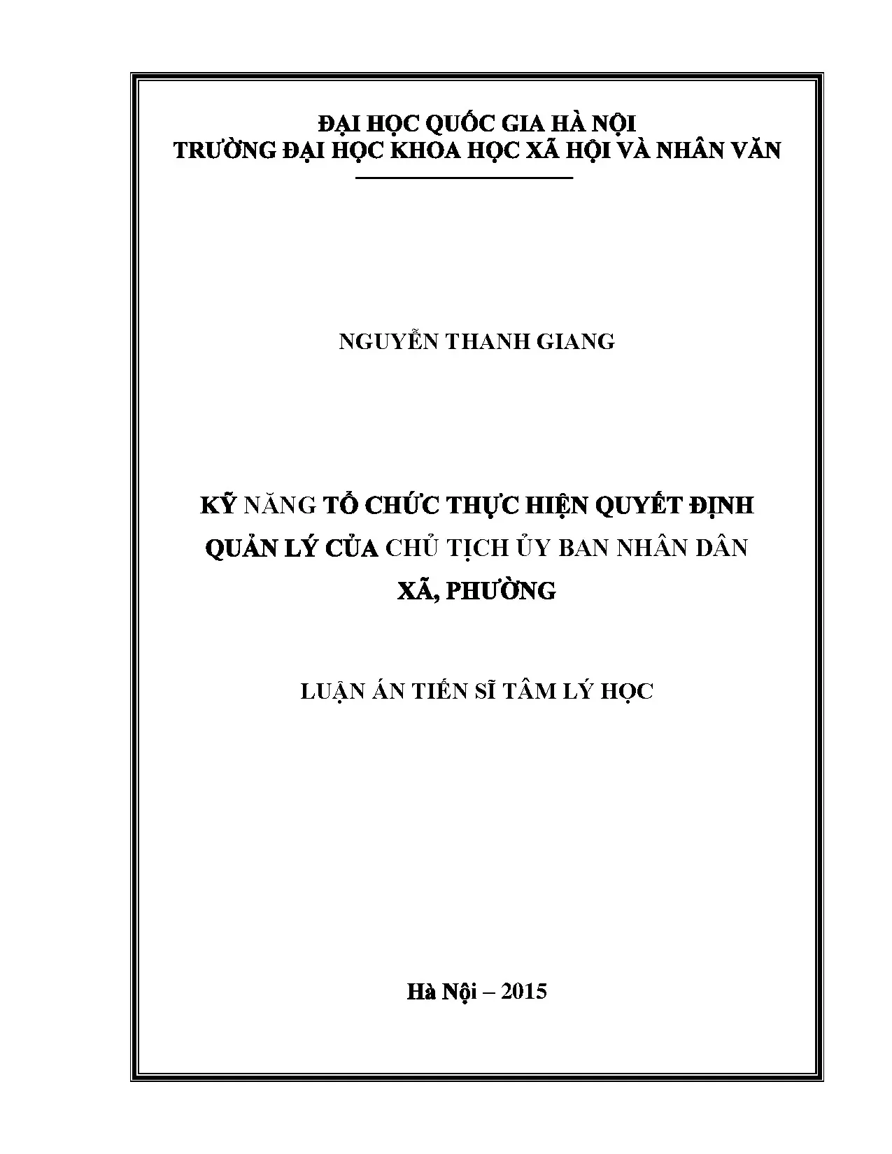 Kỹ năng thực hiện quyết định quản lý của Chủ tịch UBND xã, phường