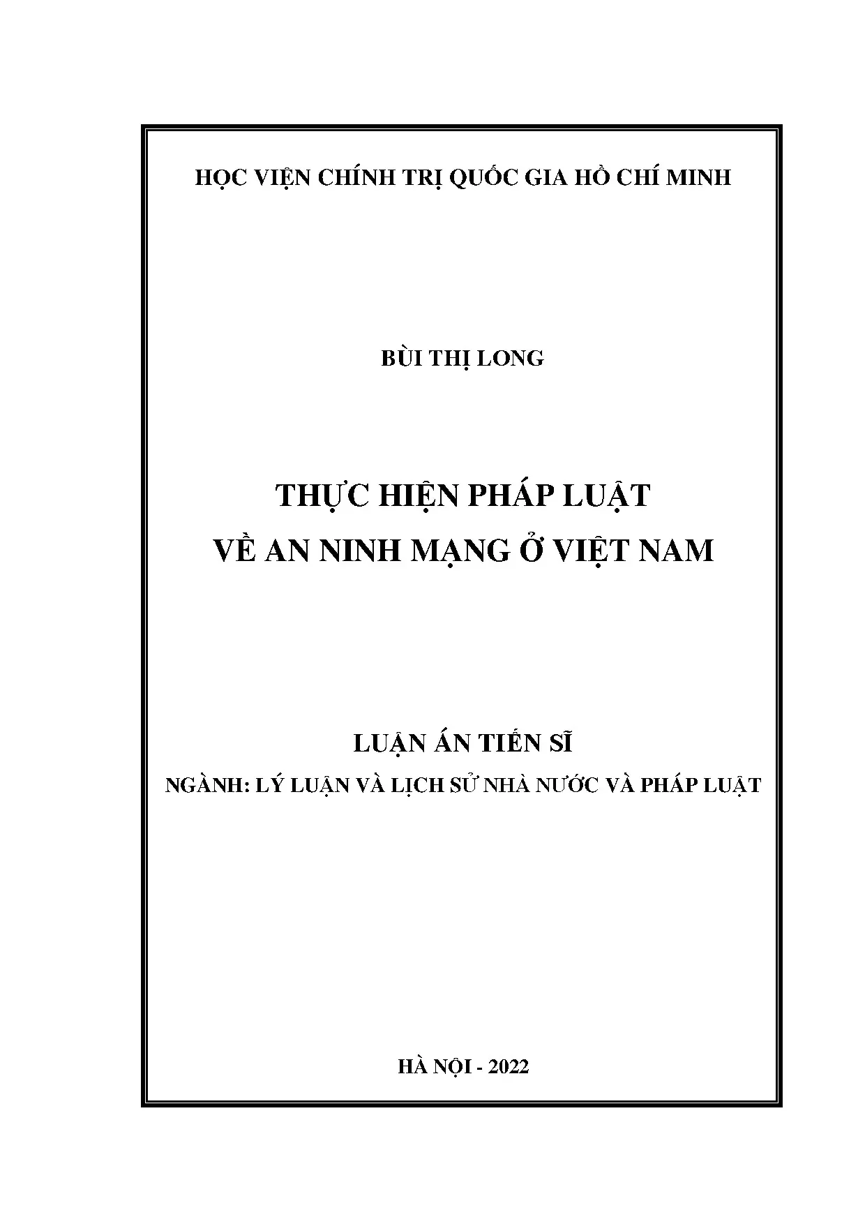 Luận án tiến sĩ thực hiện pháp luật an ninh mạng tại Việt Nam