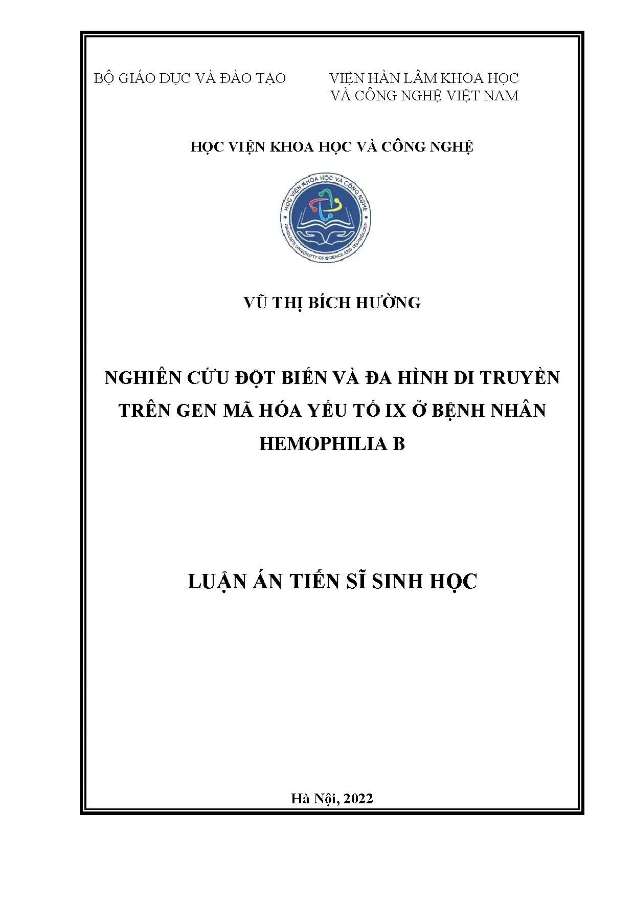 Nghiên cứu đột biến và đa hình di truyền trên gen mã hóa yếu tố IX ở bệnh nhân hemophilia B