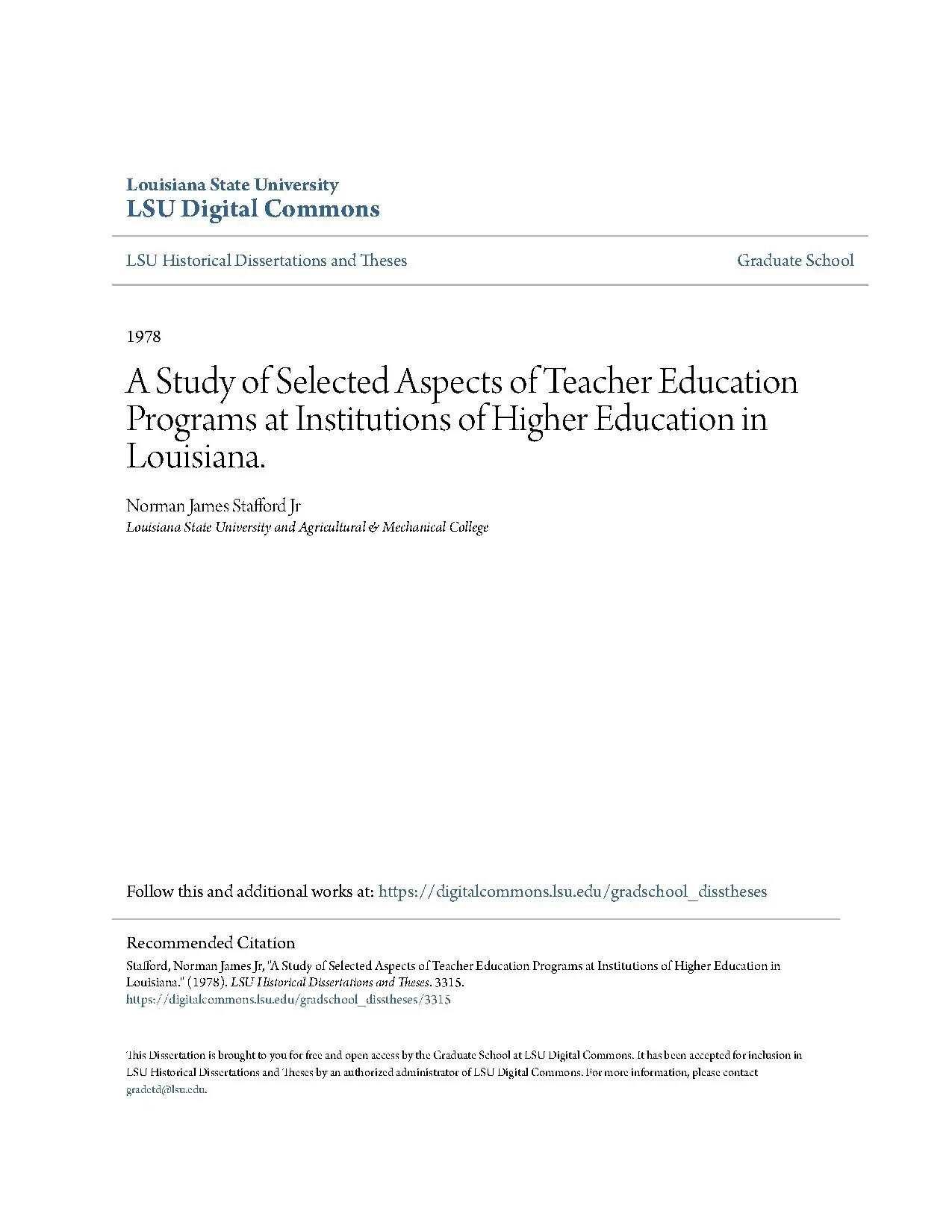 A study of selected aspects of teacher education programs at