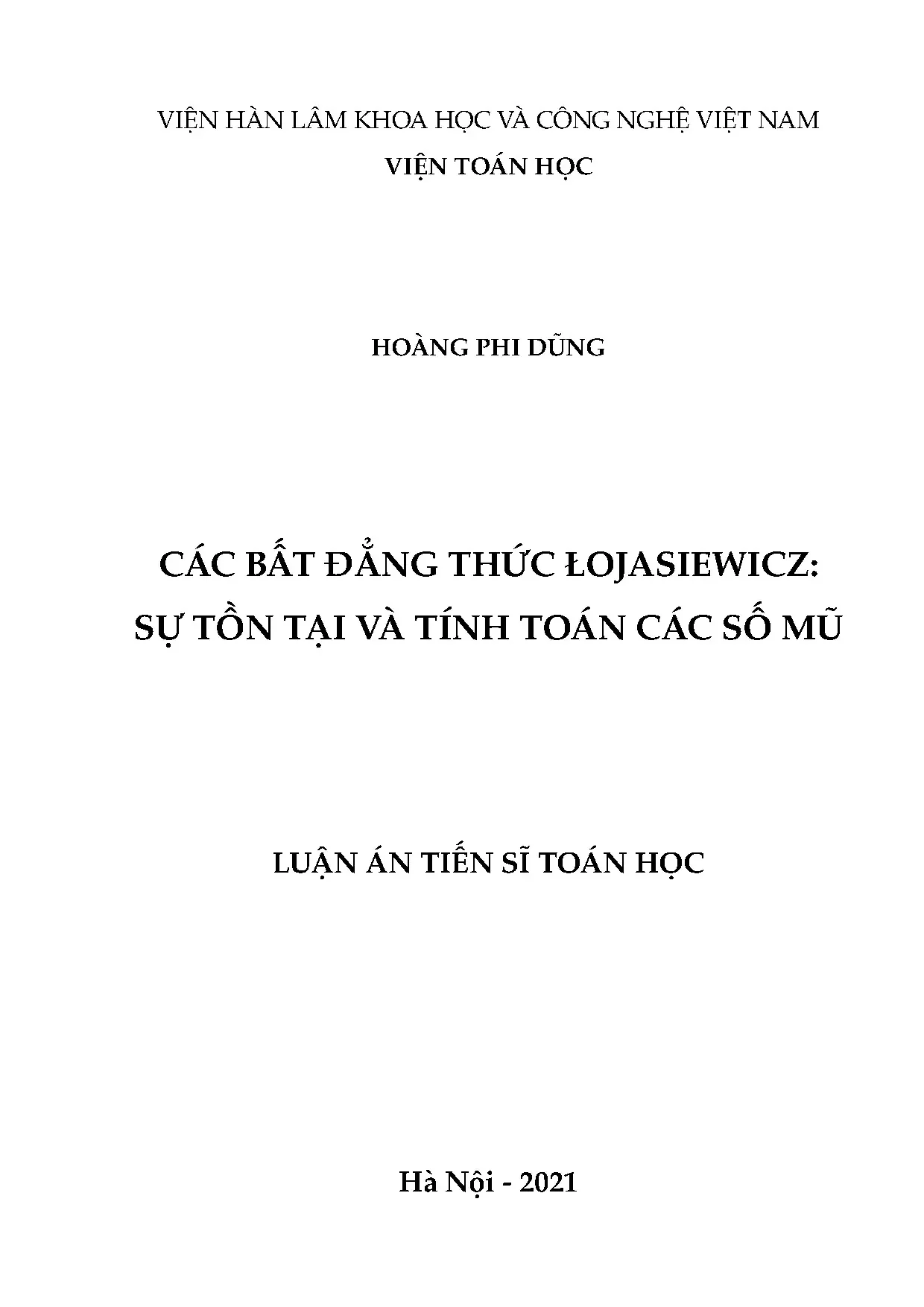 Bất đẳng thức Łojasiewicz: Sự tồn tại và tính toán số mũ