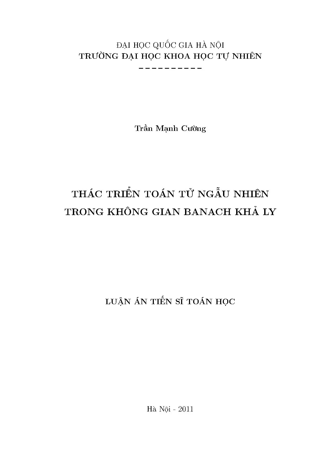 Luận án tiến sĩ: Thác triển toán tử ngẫu nhiên trong không gian Banach khả ly
