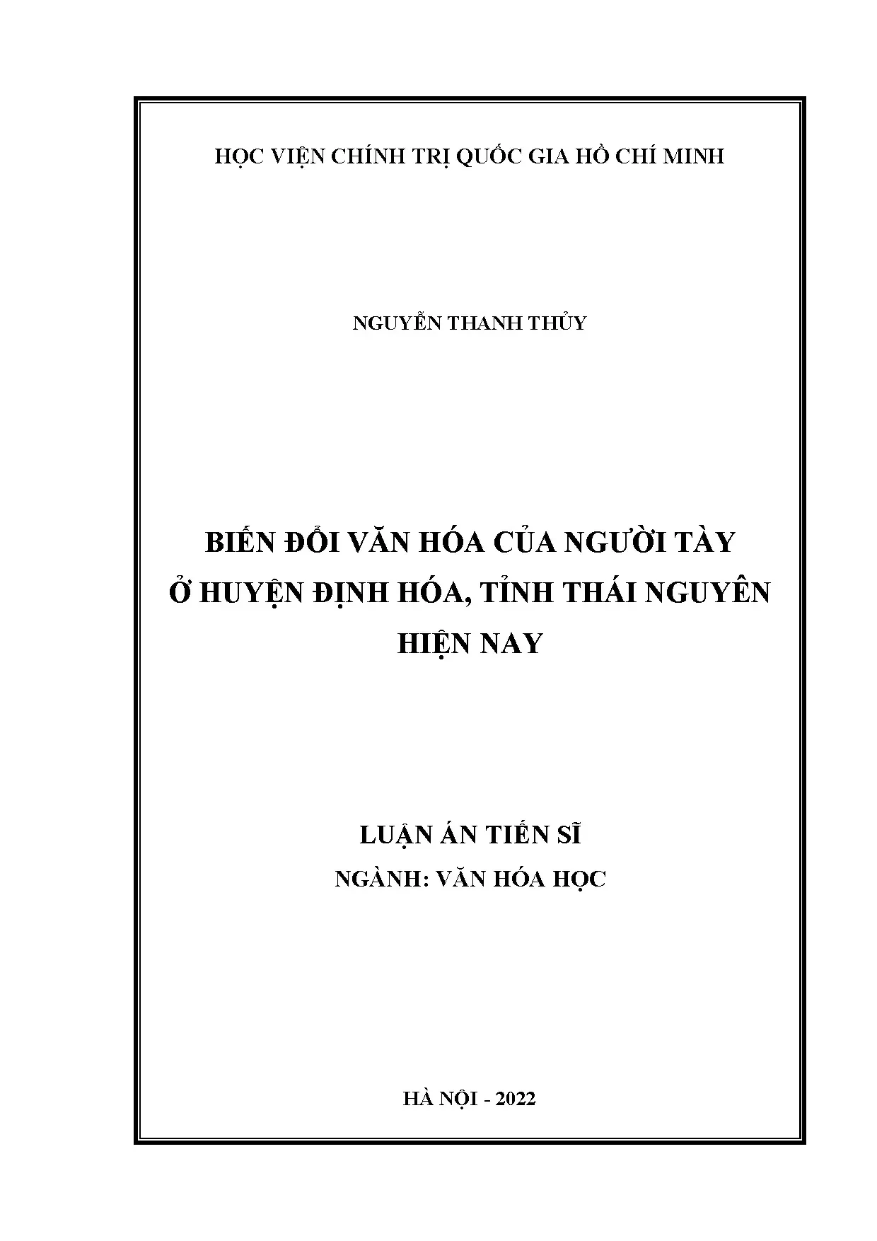 Luận án tiến sĩ: Biến đổi văn hóa người Tày huyện Định Hóa