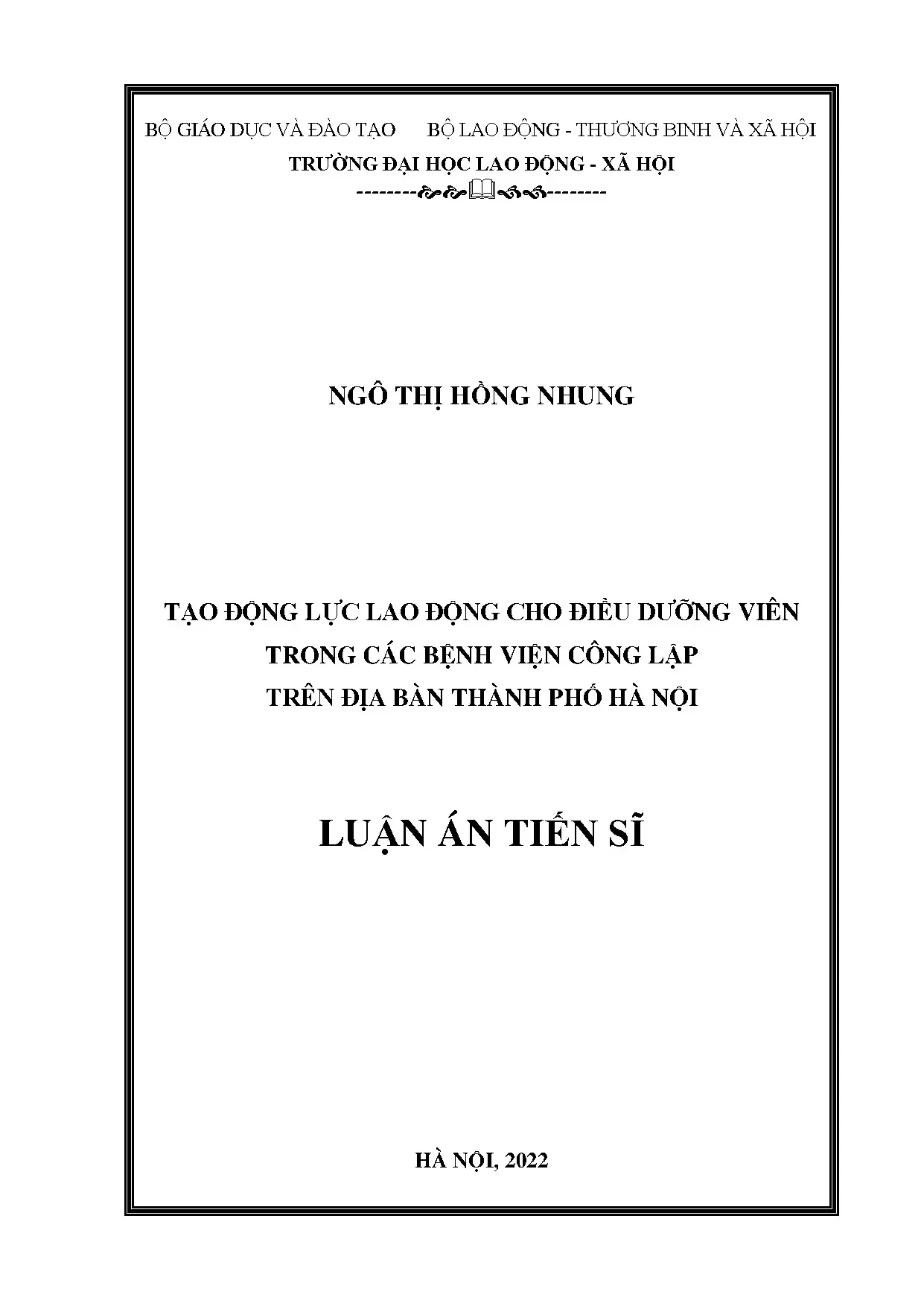 Luận án tiến sĩ tạo động lực lao động cho điều dưỡng viên tr
