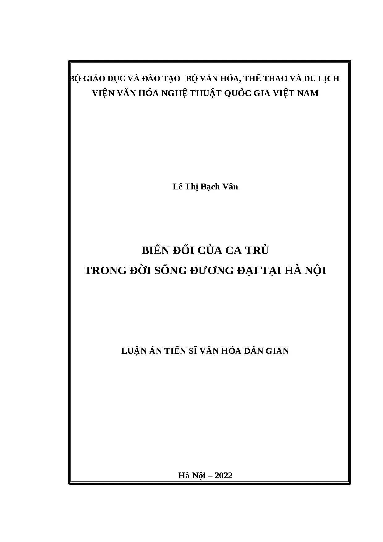 Luận án tiến sĩ văn hóa dân gian đề tài biến đổi của ca trù