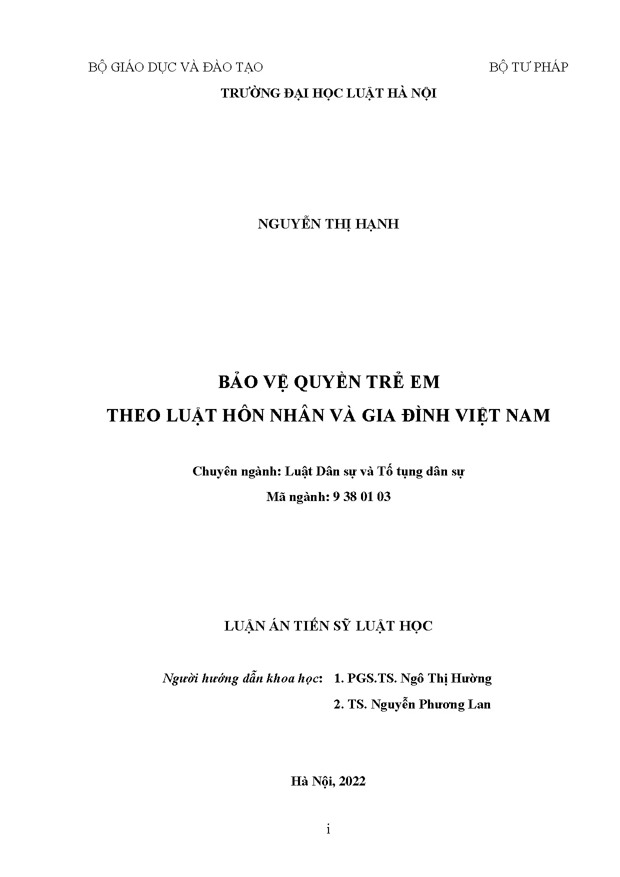 Luận án tiến sĩ bảo vệ quyền trẻ em theo Luật Hôn nhân và Gia đình
