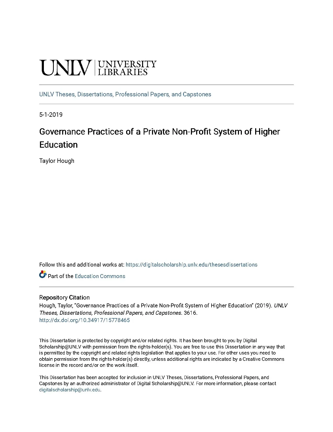 Governance practices of a private non profit system of highe