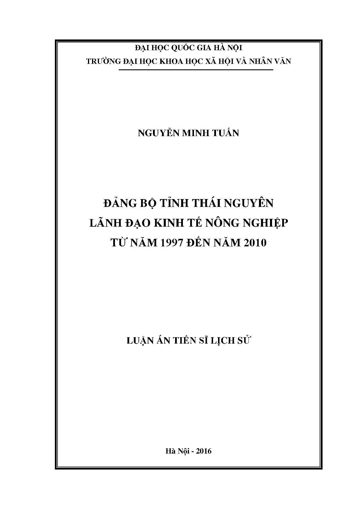 Luận án tiến sĩ đảng bộ tỉnh thái nguyên lãnh đạo kinh tế nô