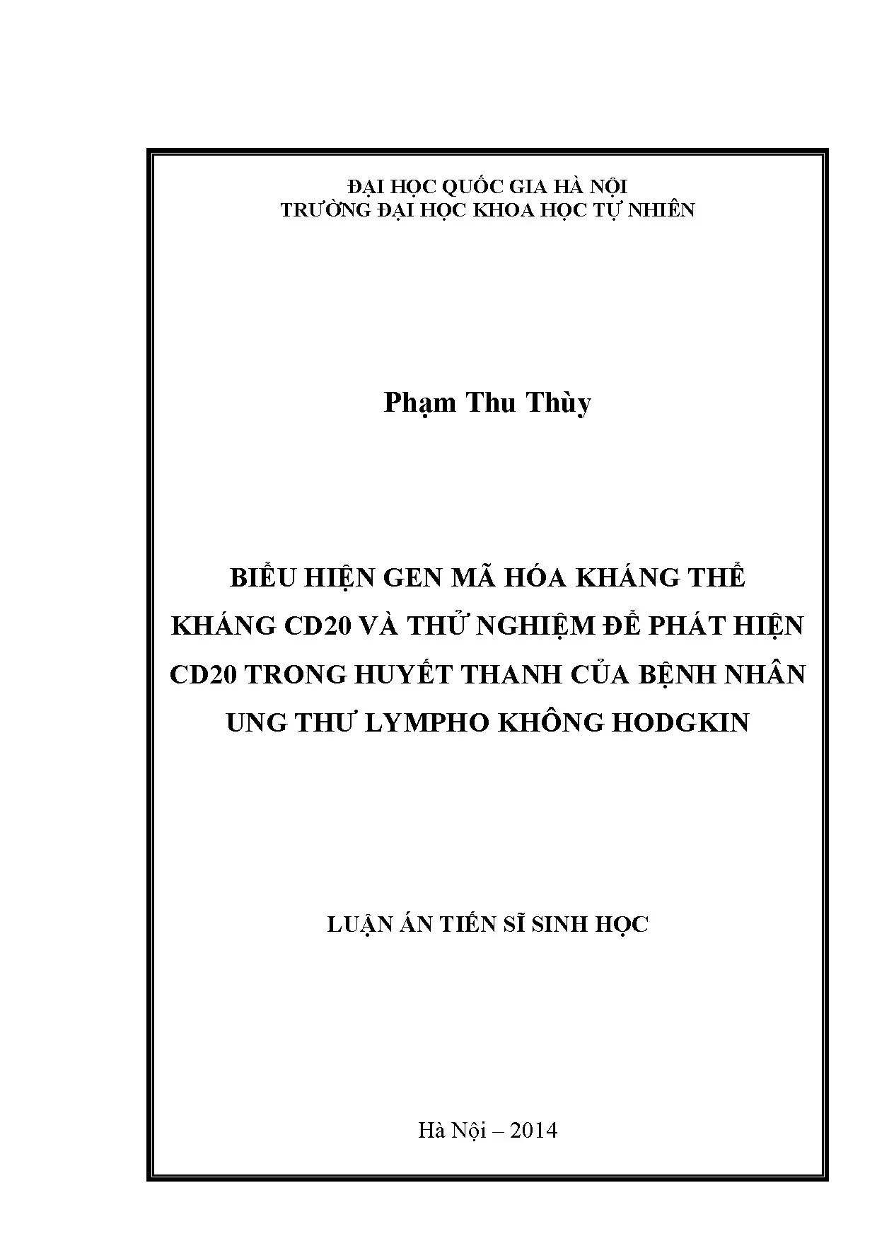 Biểu hiện gen kháng thể kháng CD20 trong ung thư lympho