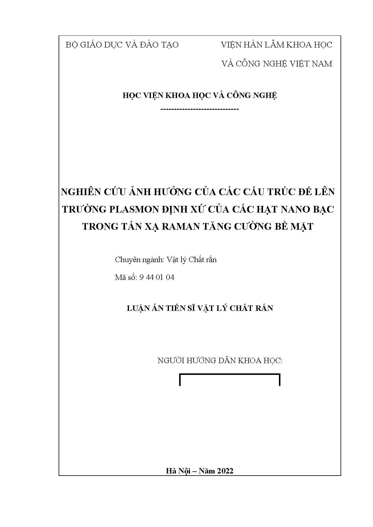 Nghiên cứu ảnh hưởng của cấu trúc đế lên trường plasmon định