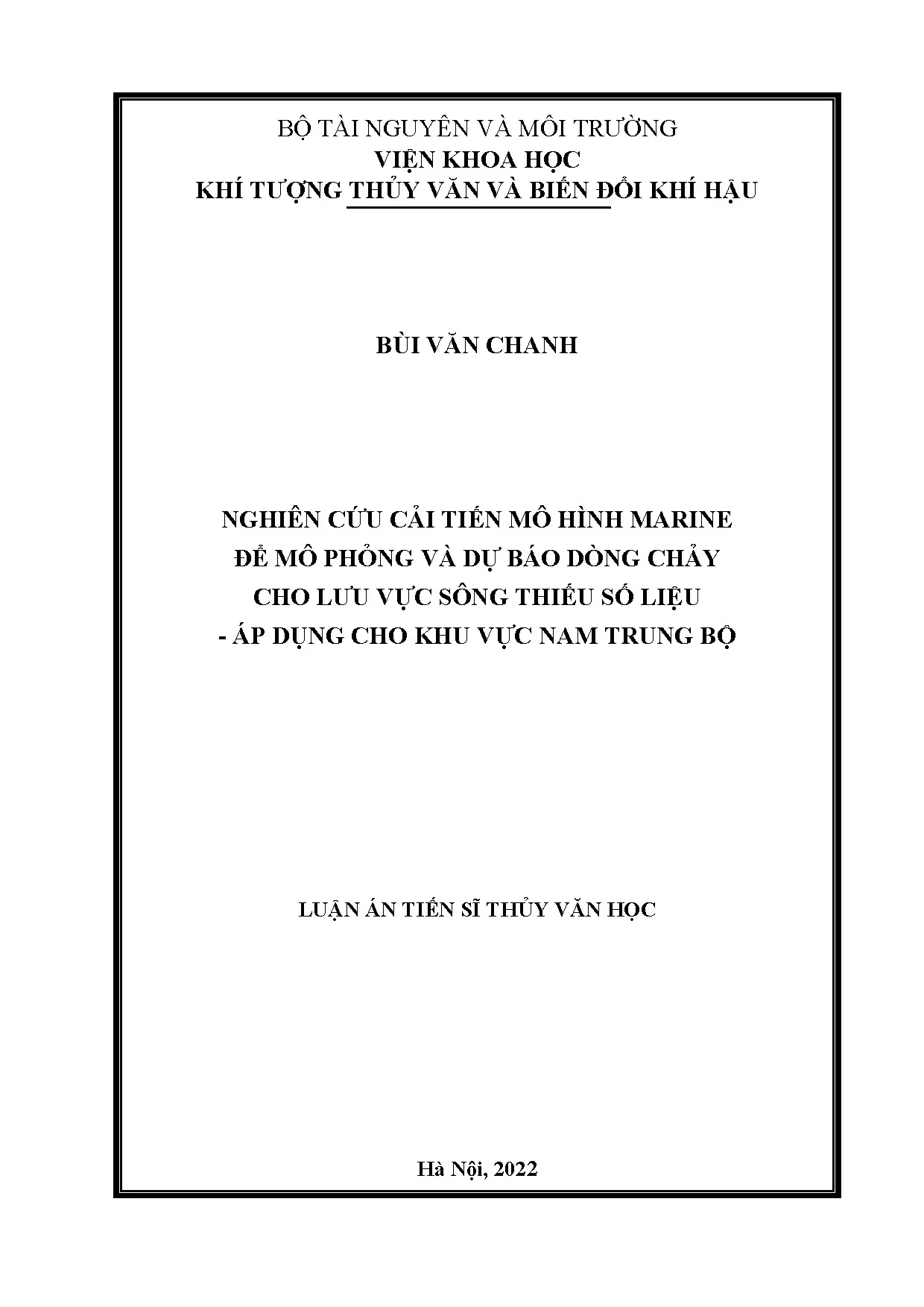 Cải tiến mô hình MARINE mô phỏng và dự báo dòng chảy thiếu số liệu