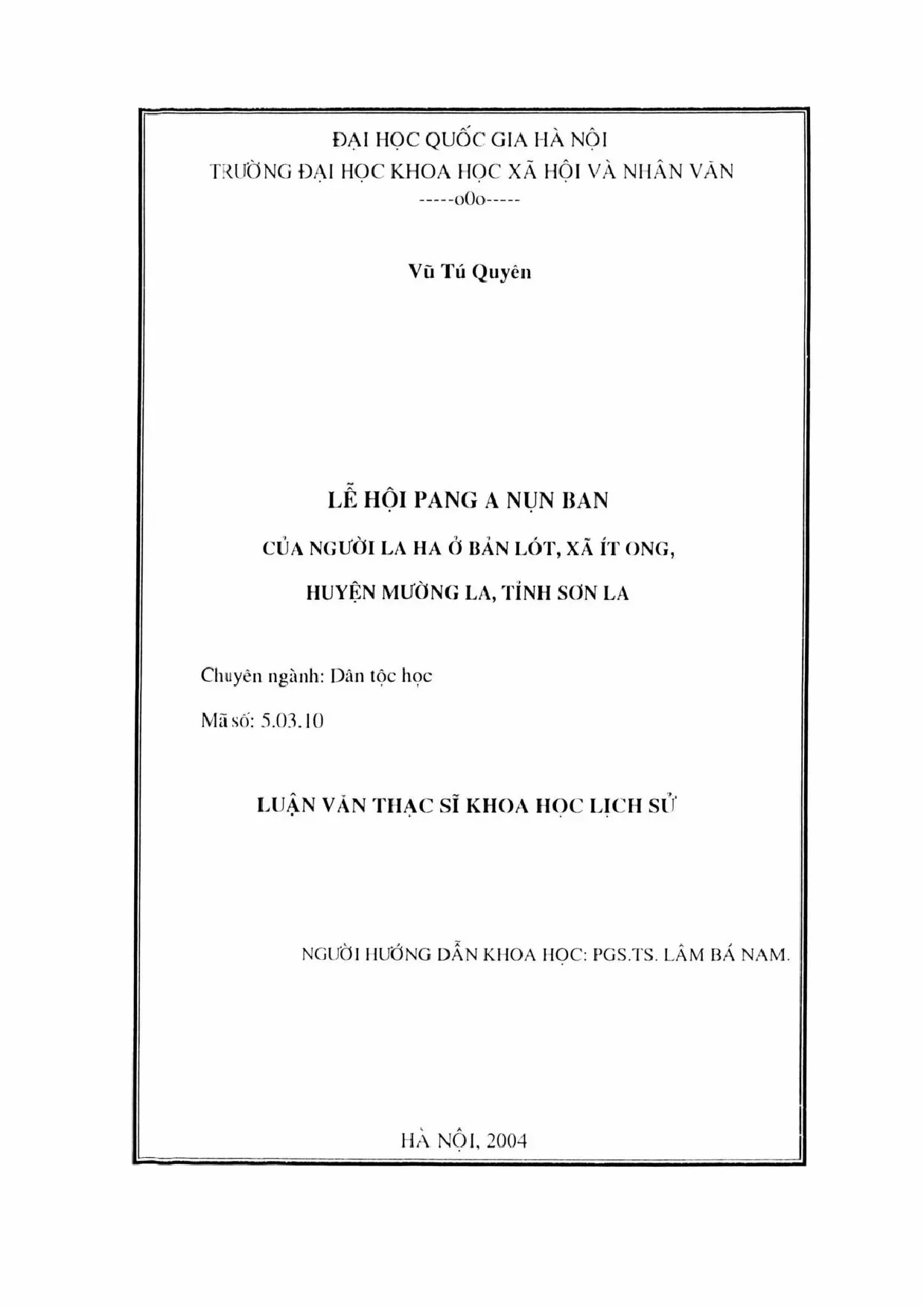Luận án tiến sĩ lễ hội pang a nụn ban của người la ha ở bản
