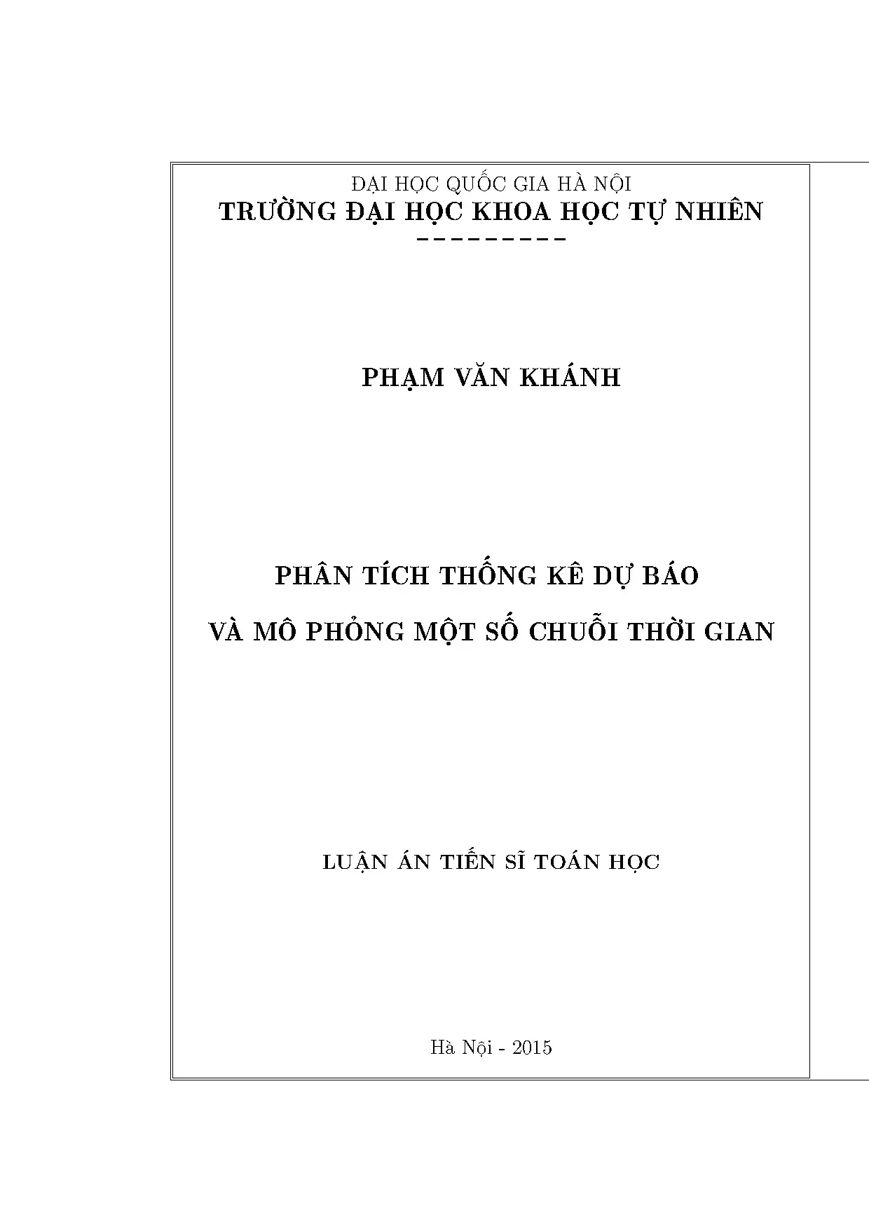 Phân tích thống kê dự báo chuỗi thời gian - Luận án TS