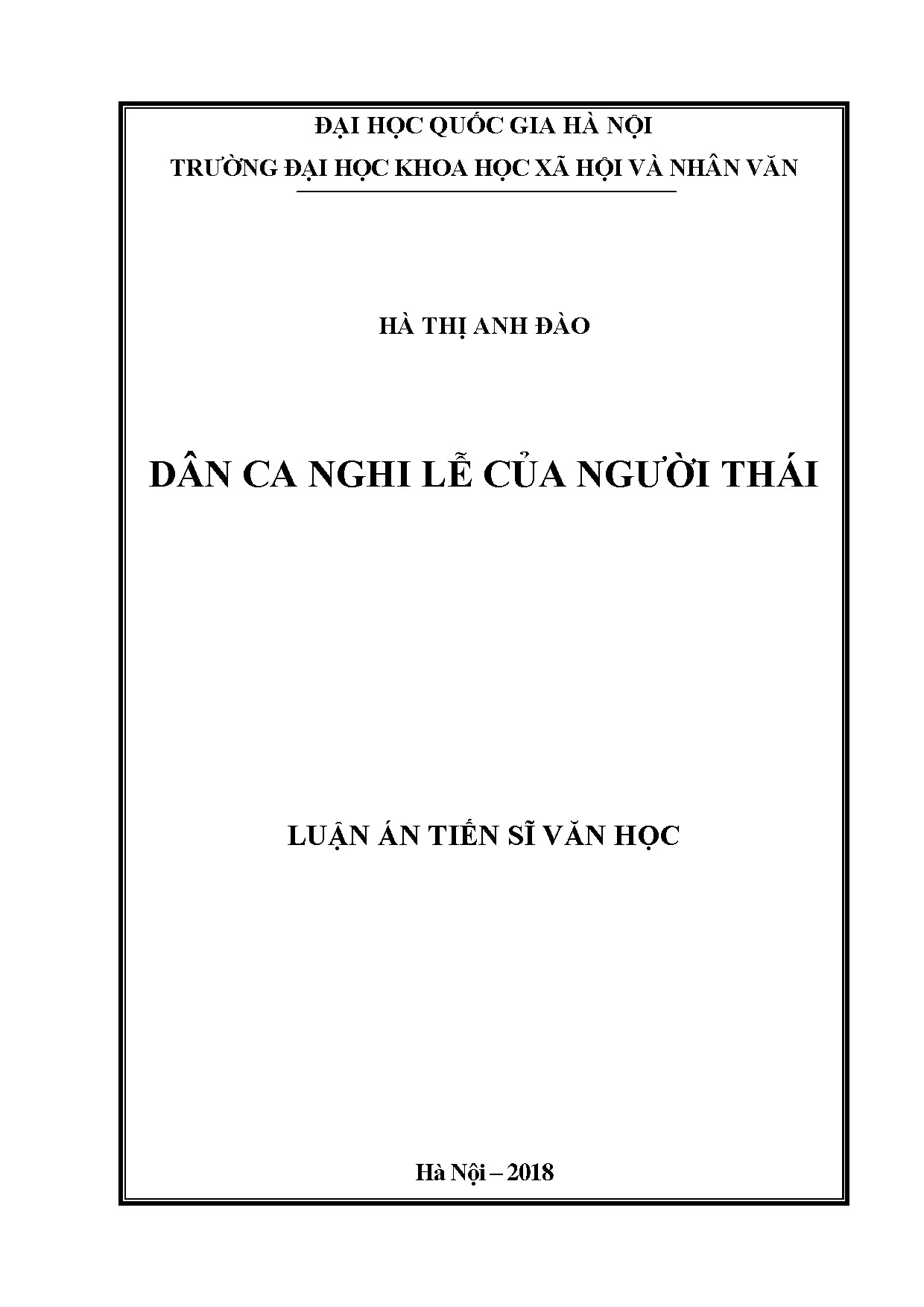 Luận án tiến sĩ dân ca nghi lễ của người thái
