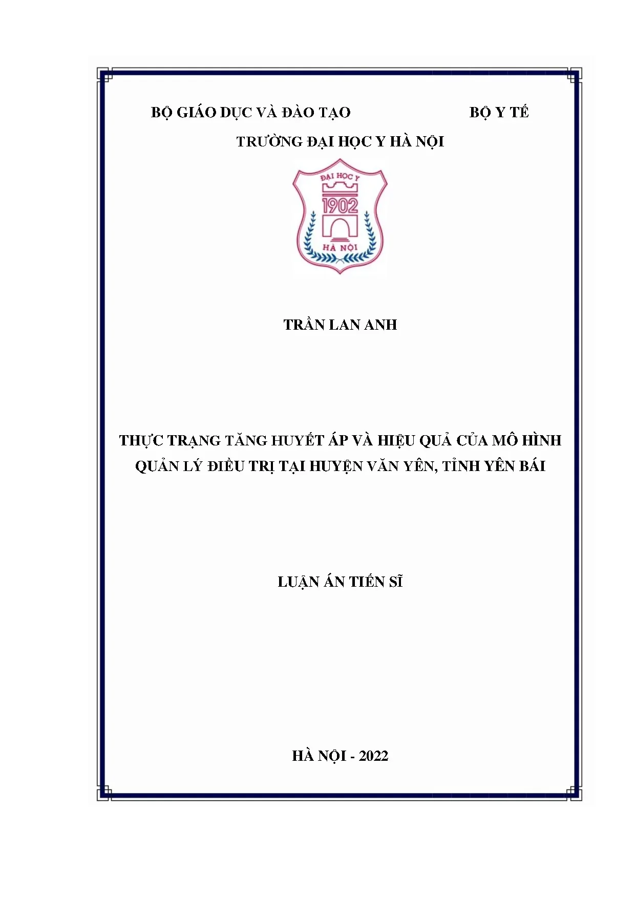 Tăng huyết áp và hiệu quả của mô hình quản lý điều trị tại huyện Văn Yên, Yên Bái